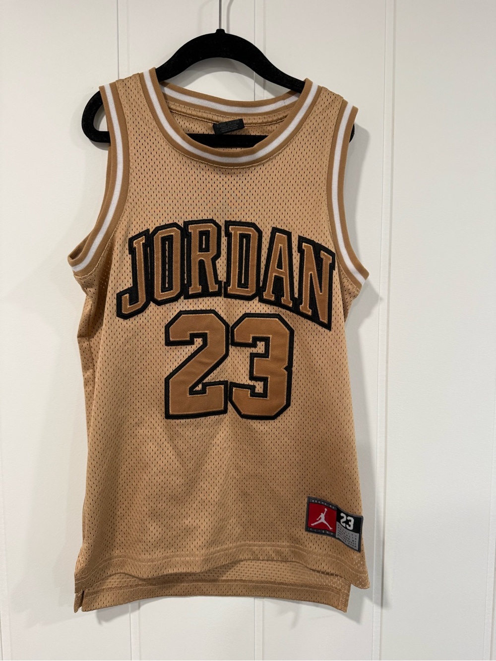 Jordan Tan Mesh Kids Basketball Jersey with Black Trim